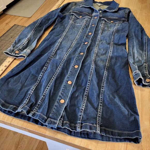 Dear John Denim Snap Front Collared Long Sleeve Jean Dress Pockets Small - Picture 2 of 12